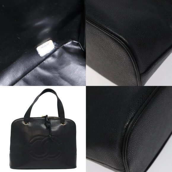 CHANEL COCO Mark Hand Bag Calf Skin Black Gold CC Auth yk17997 - Picture 12 of 14